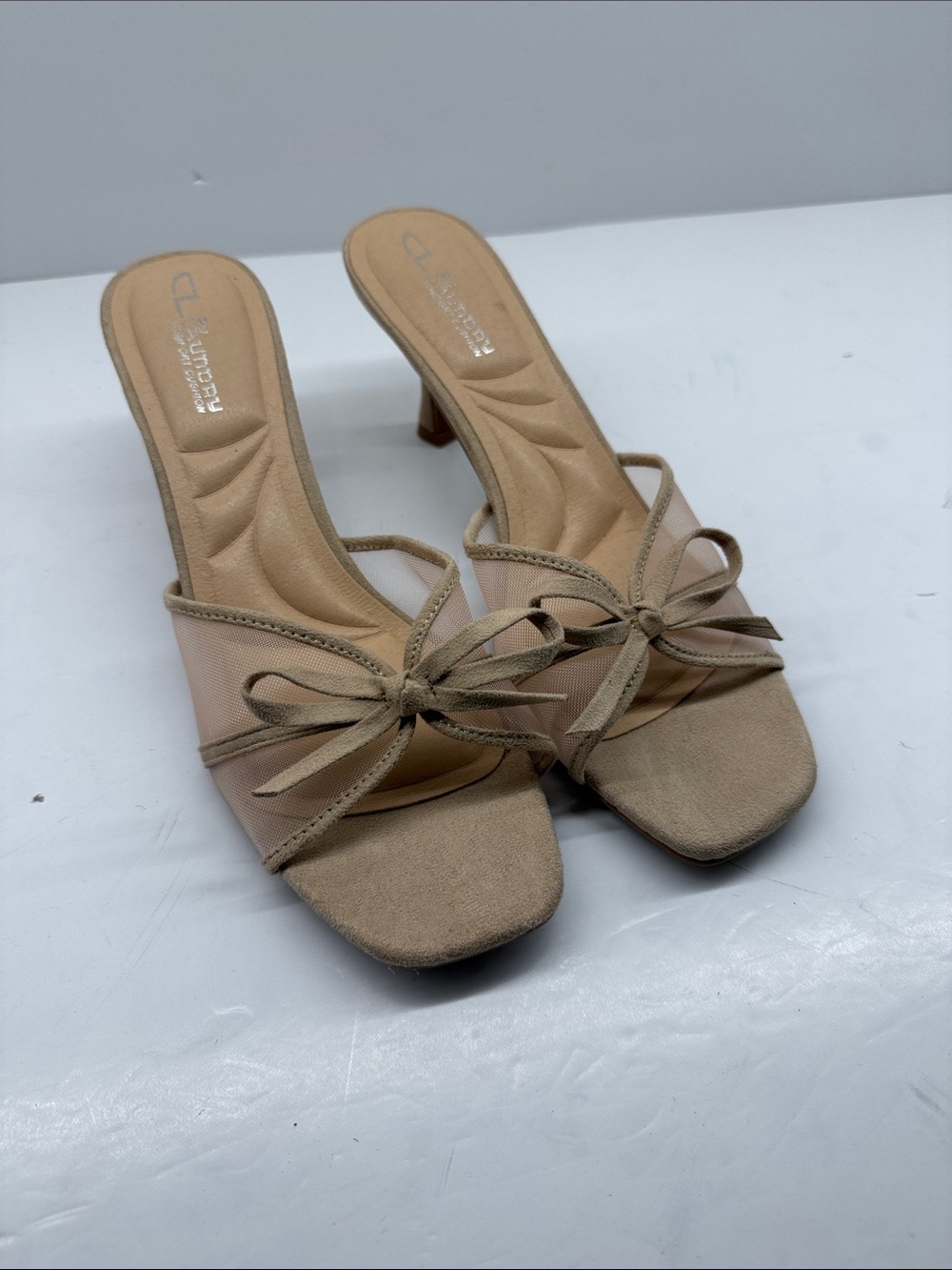 Chinese Laundry Beige Bow Mule Heels